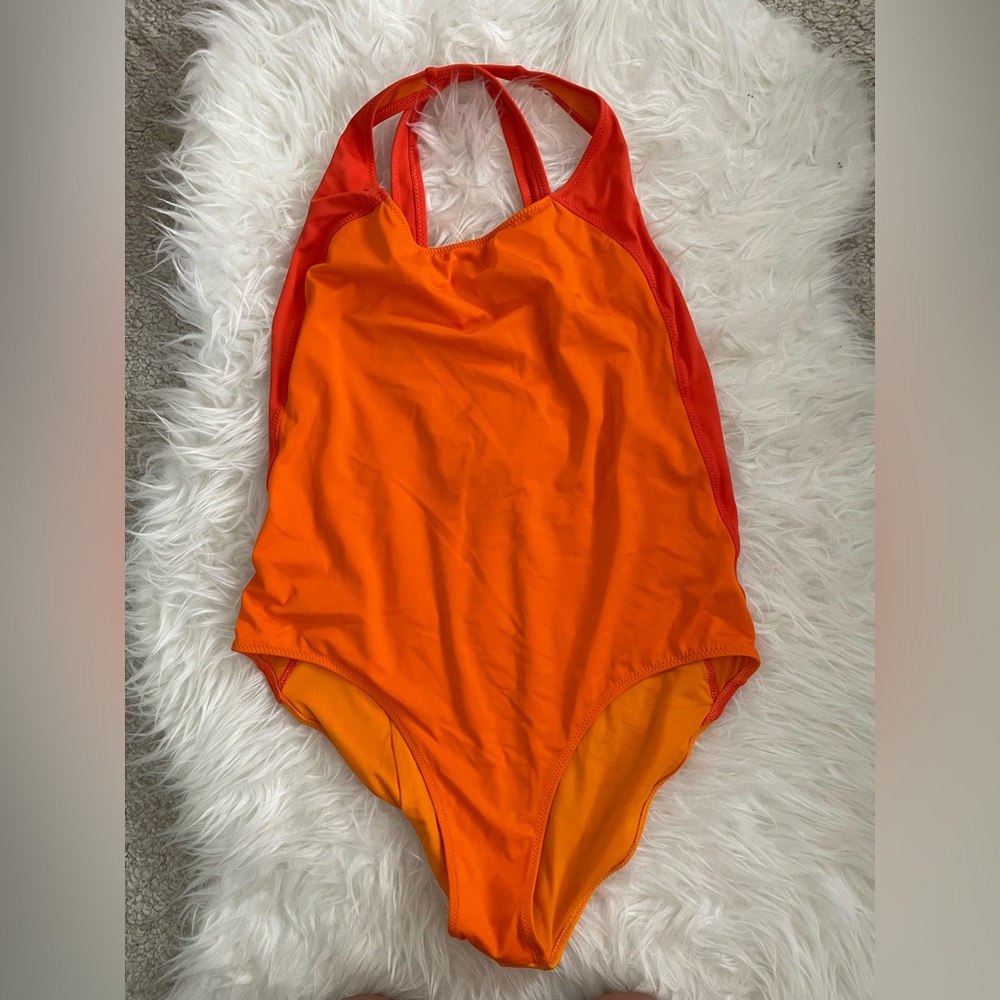 Outdoor Voices Orange Color Block One Piece Bathing Suit, size XL